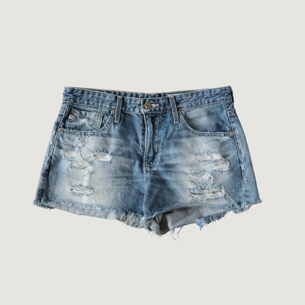 AG Adriano Goldschmied The Bryn Short Women Blue Distressed Boyfriend 27 Cut Off